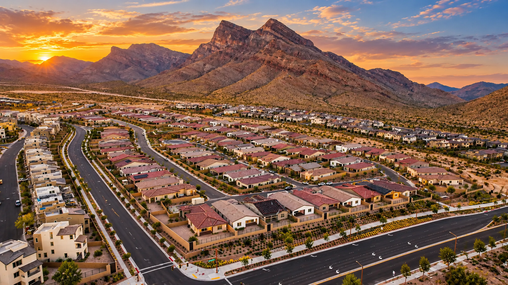 Summerlin homes and neighborhoods at sunset