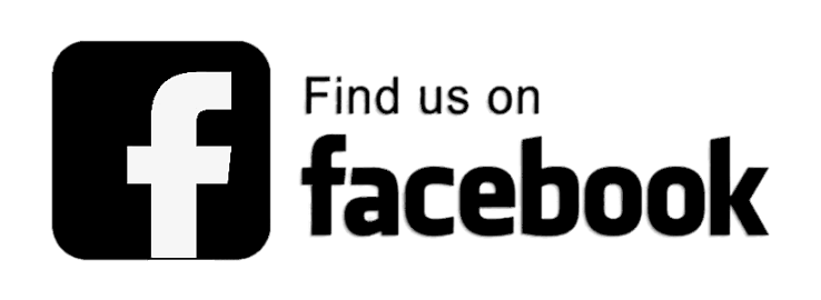 Facebook logo with the text 'Find us on Facebook'