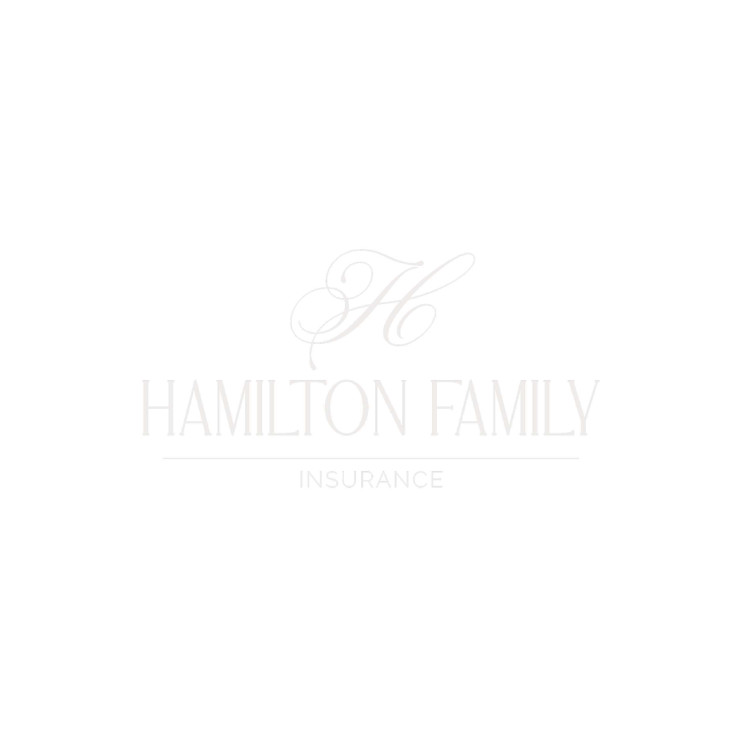 Black background with white elegant cursive text that reads 'HAMILTON FAMILY' and 'INSURANCE' underneath.
