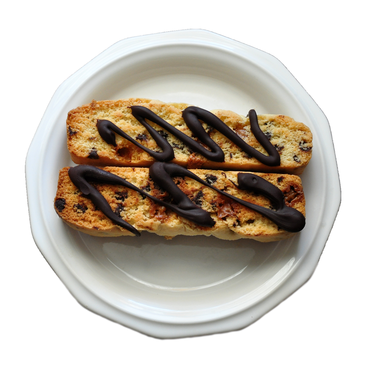 plate of caramel chunk biscotti