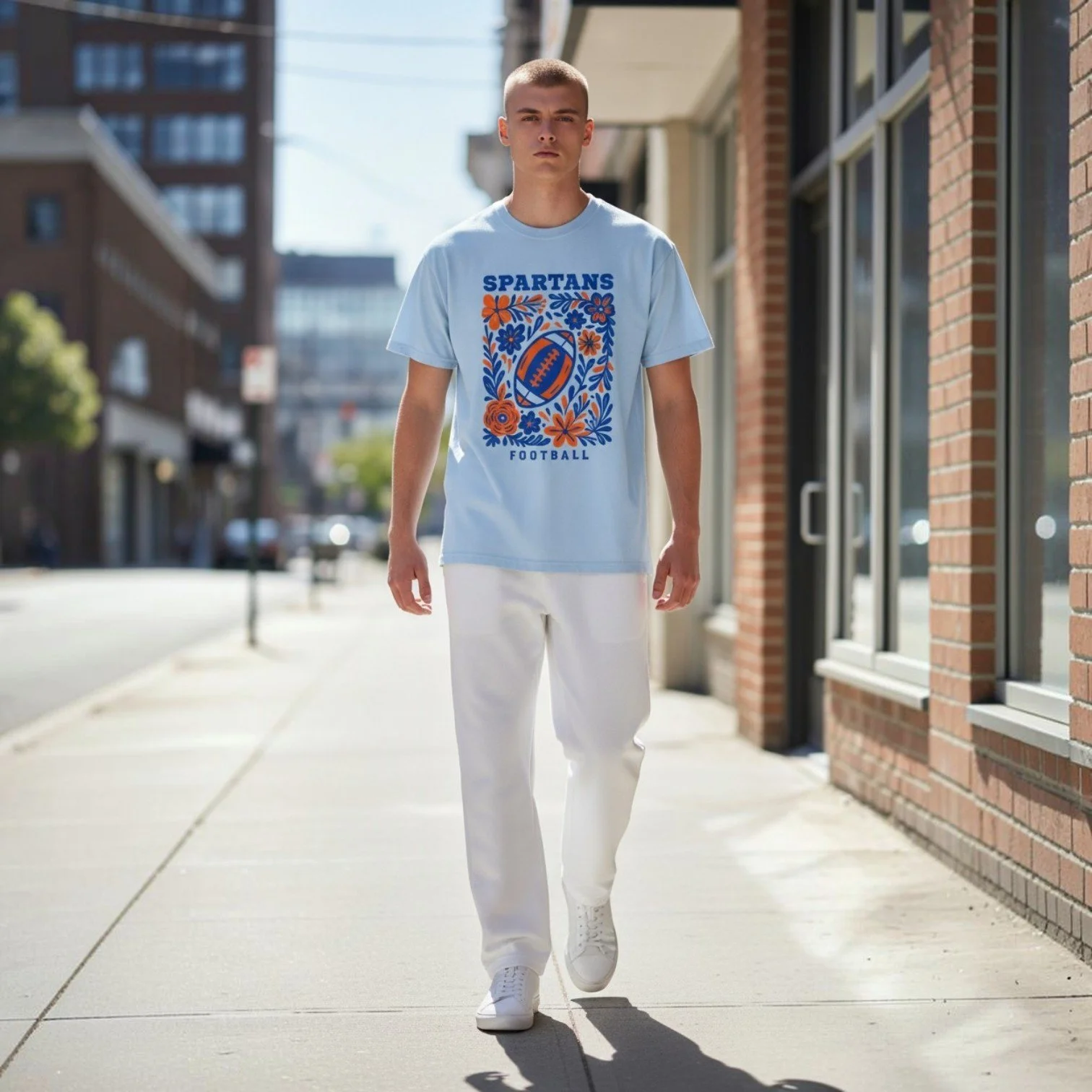 Spartans Blue and Orange Floral Football