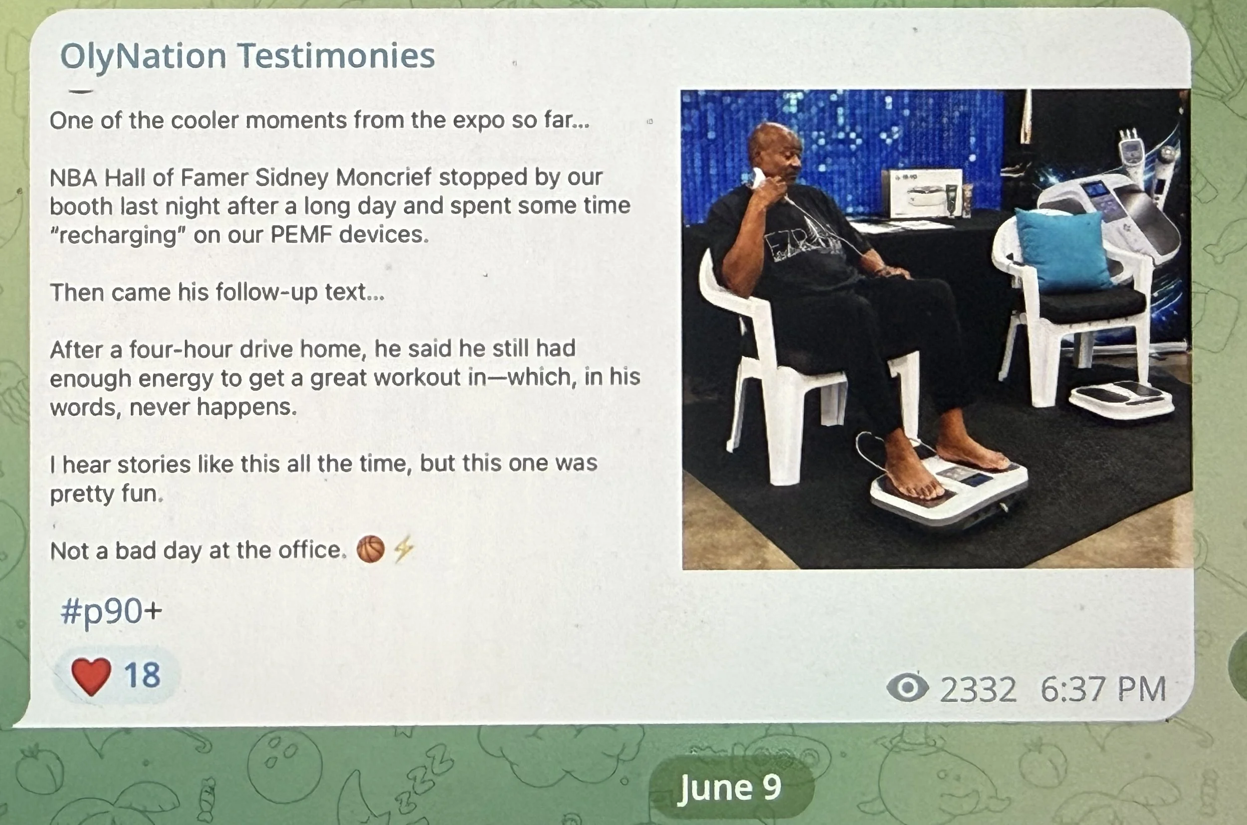 A testimonial of having extra energy to work out after a 4 hour drive.