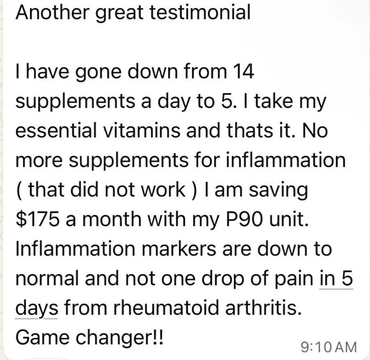 A testimony about RA and decreasing supplement intake.