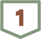 A brown number one on a shield-shaped sign with a green border