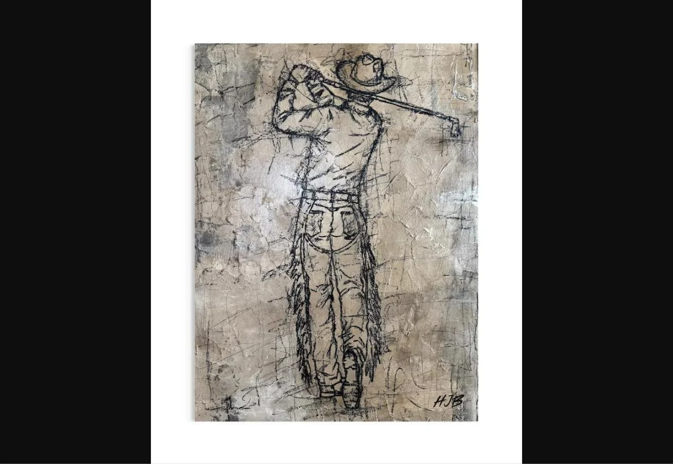 Golfing Cowboy Neutral Signed Art Print