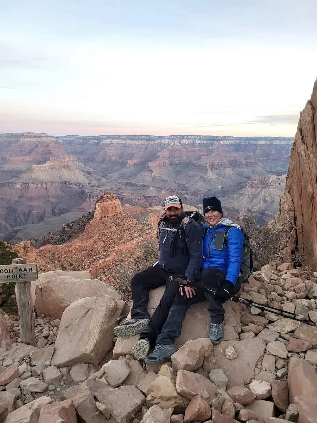 Nikki and Jonah Salomon hiking together at the Grand Canyon.