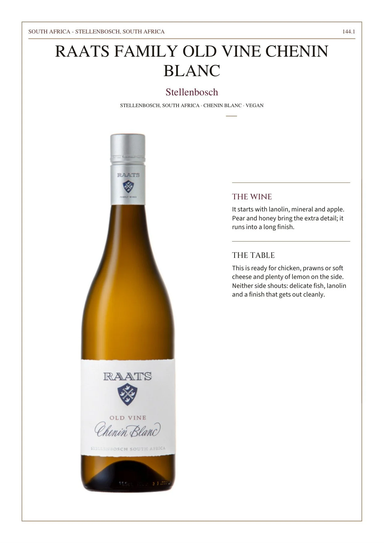 Raats Family Old Vine Chenin Blanc