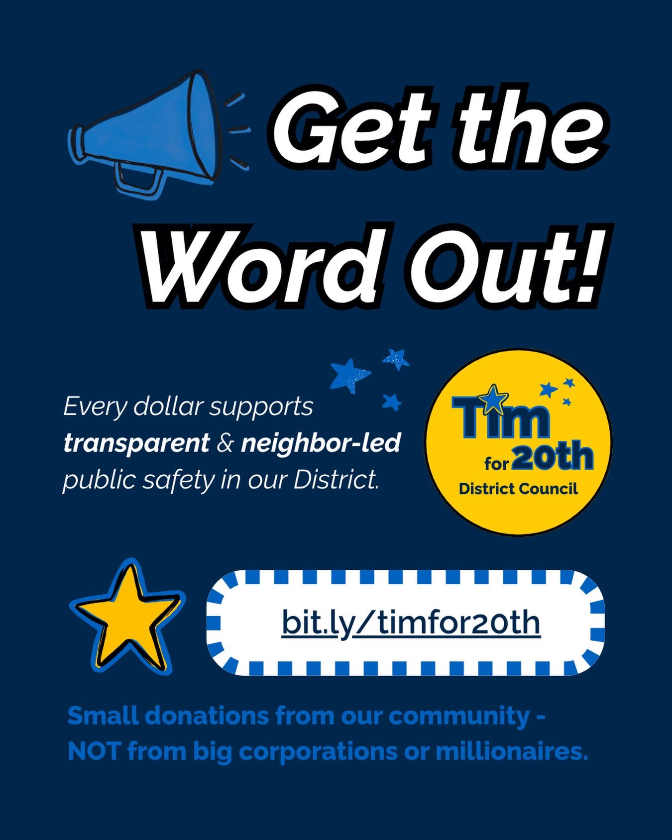 Our campaign is proud to be grassroots and led by our local community - NEVER accepting money from big corporations or millionaires.
.
Support my campaign for public safety and policing accountability in the 20th. Every dollar counts!
.
bit.ly/timfor