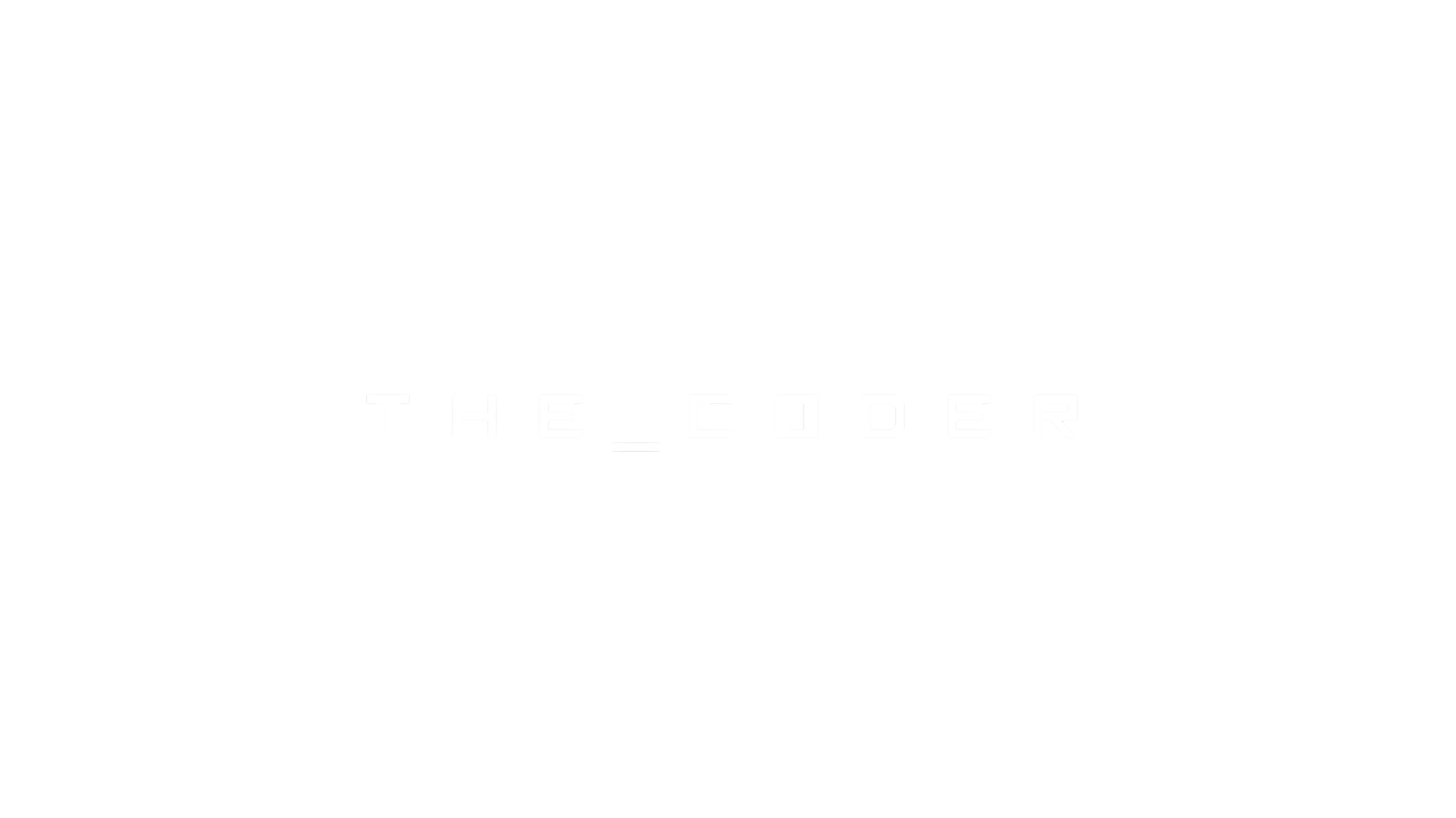 Digital art with a black background and white pixelated text that reads 'THE CODER'