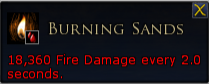 Error message in red text: 'Fire Damage every 2.0 seconds.'