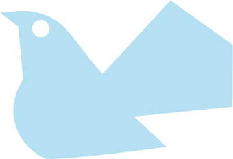 Minimalist illustration of a light blue bird facing left with a black background.