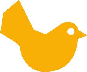 A simple graphic illustration of a yellow bird with a round body and a small eye.