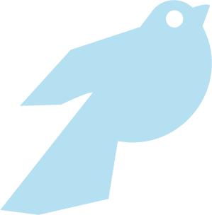 Simplified blue bird icon with a circular eye and pointed beak