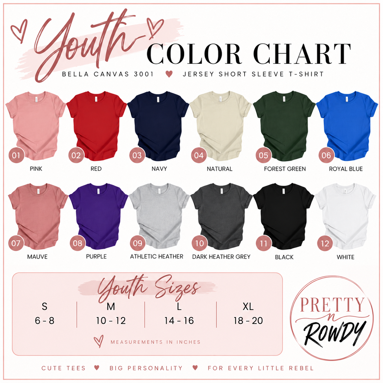 - Youth Color & Size Chart - Bella Canvas B3001.png