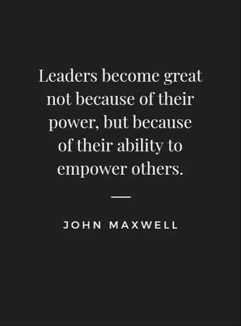 Inspirational quote about leadership by John Maxwell on a black background with white text.