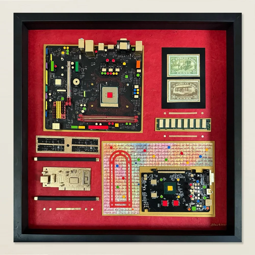 Electronic Post - 2026 - Mixed media over canvas - 20x20"