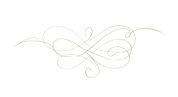 Decorative cream-colored swirling ornament on black background.
