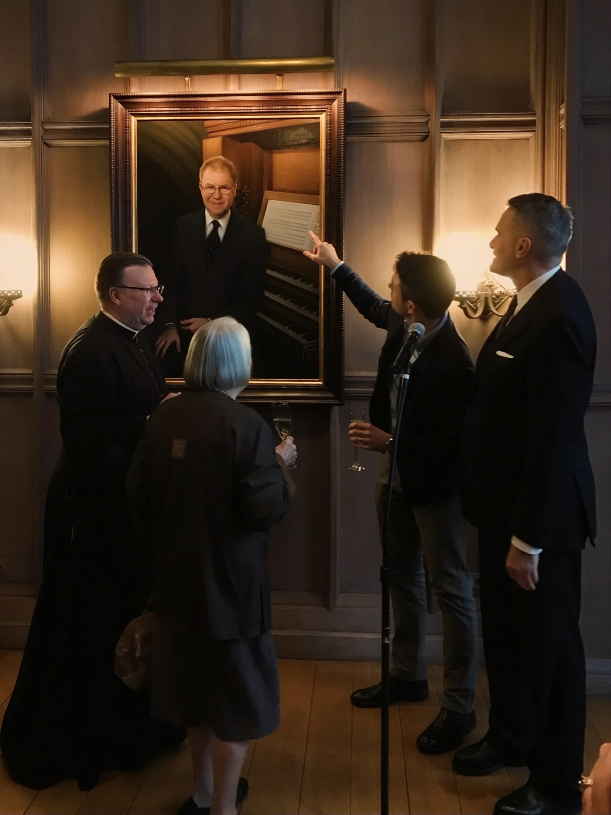 Portrait of John Scott LVO being unveiled at Saint Thomas Choir School, Manhattan, New York, 2018