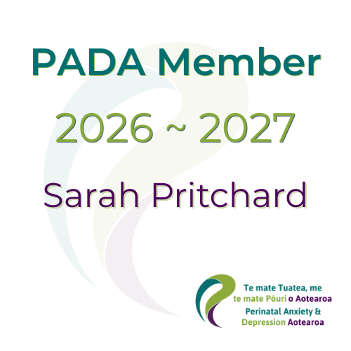 PADA Member badge for 2026-2027 with name Sarah Pritchard and a logo, promoting mental health and well-being.