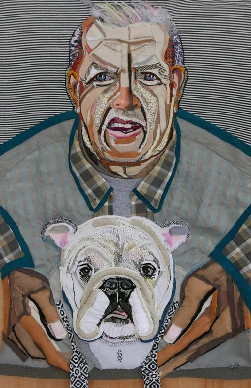 Can't Teach An Old Dog New Tricks, 2025, discarded clothing, 32 x 22 x 2 in