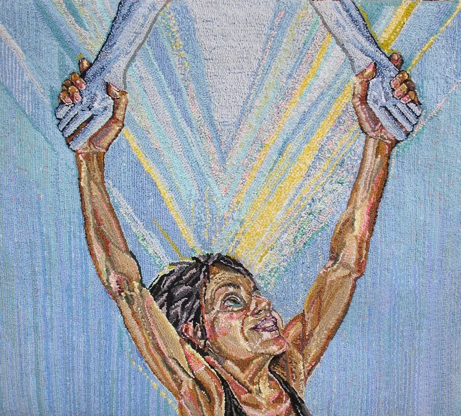 Between Heaven and Earth, detail, 2015, discarded clothing, 68 x 41 in