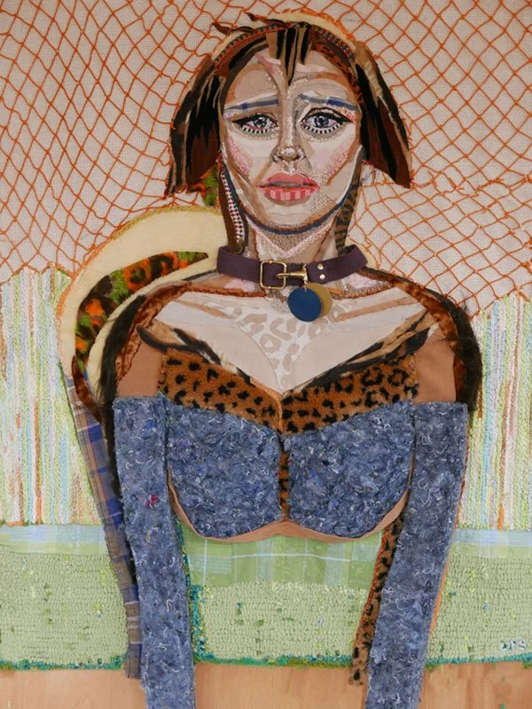 Rescue Me, 2023, discarded clothing, thread, yarn, paper, 40 x 28 x 2 in