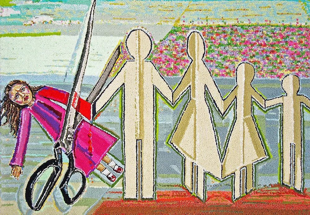 Only a Paper Doll, 2012, discarded clothing and textile remnants, 33 x 47 in