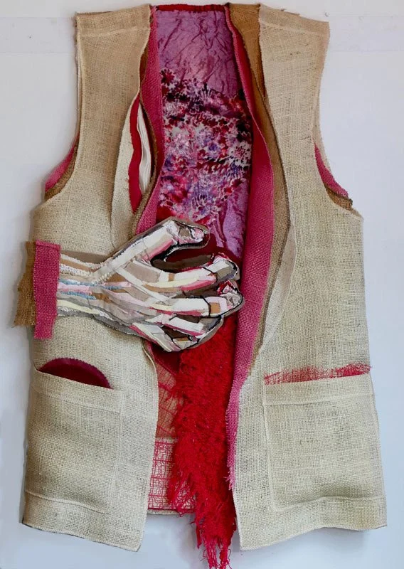 The Vulnerable Border, 2023, discarded clothing, yarn, thread, 30 x 20 x 5 in