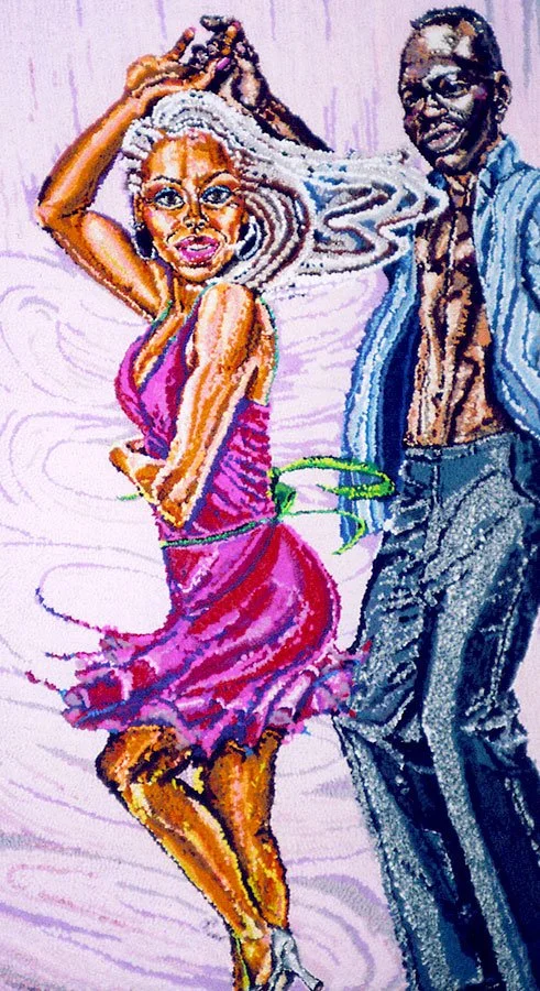 Salsa Cures Sadness No. 2, 2005, discarded clothing, 65 x 42 inches