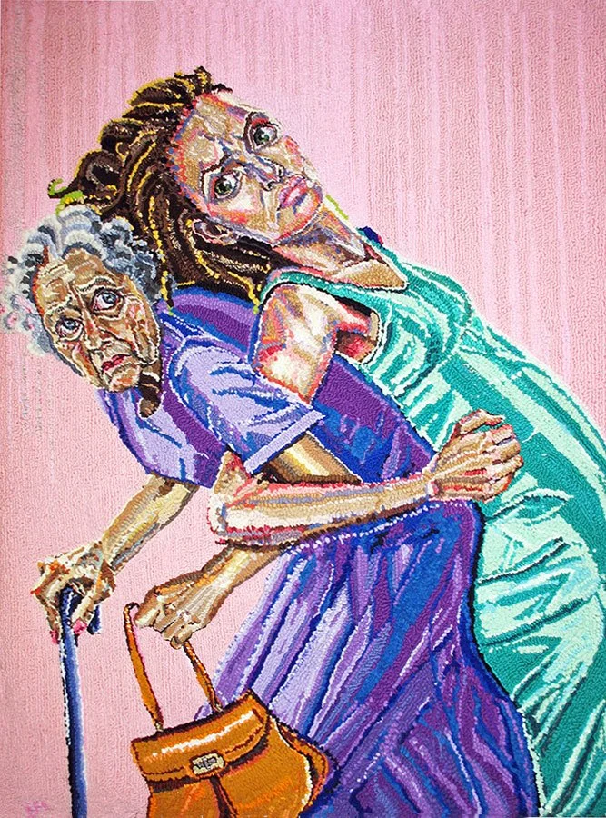 Fear of Moving Forward, 2011, discarded clothing, 49 x 38 in