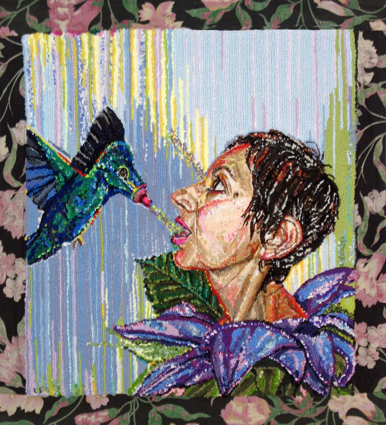Sustenance From Strangers, self-portrait, 2010, discarded clothing and home textiles, 36 x 33 in