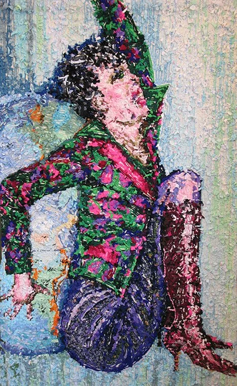 Unsure of the Earth's Support, 2001, discarded clothing, 68 x 40 inches shown from the back