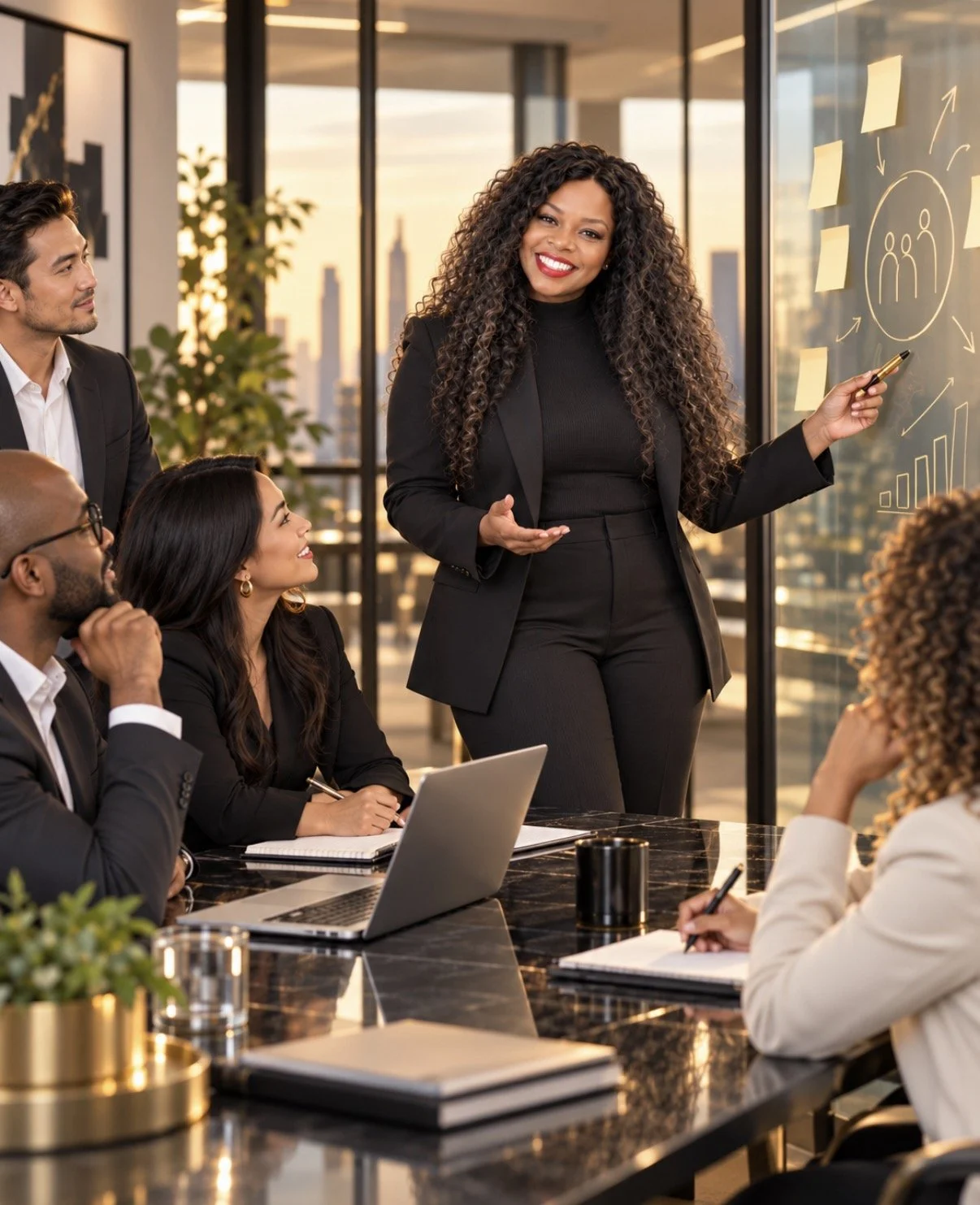 Dr. Tannya Jenkins facilitating an executive leadership session with a diverse group of business leaders.