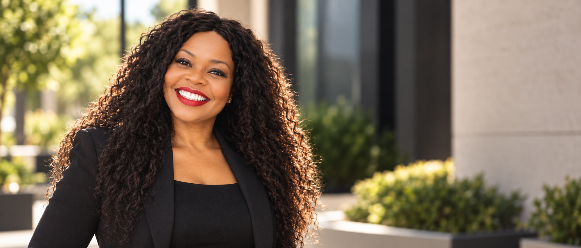 Dr. Tannya Jenkins, founder of T. Jenkins Consulting, smiling outdoors in a black blazer.