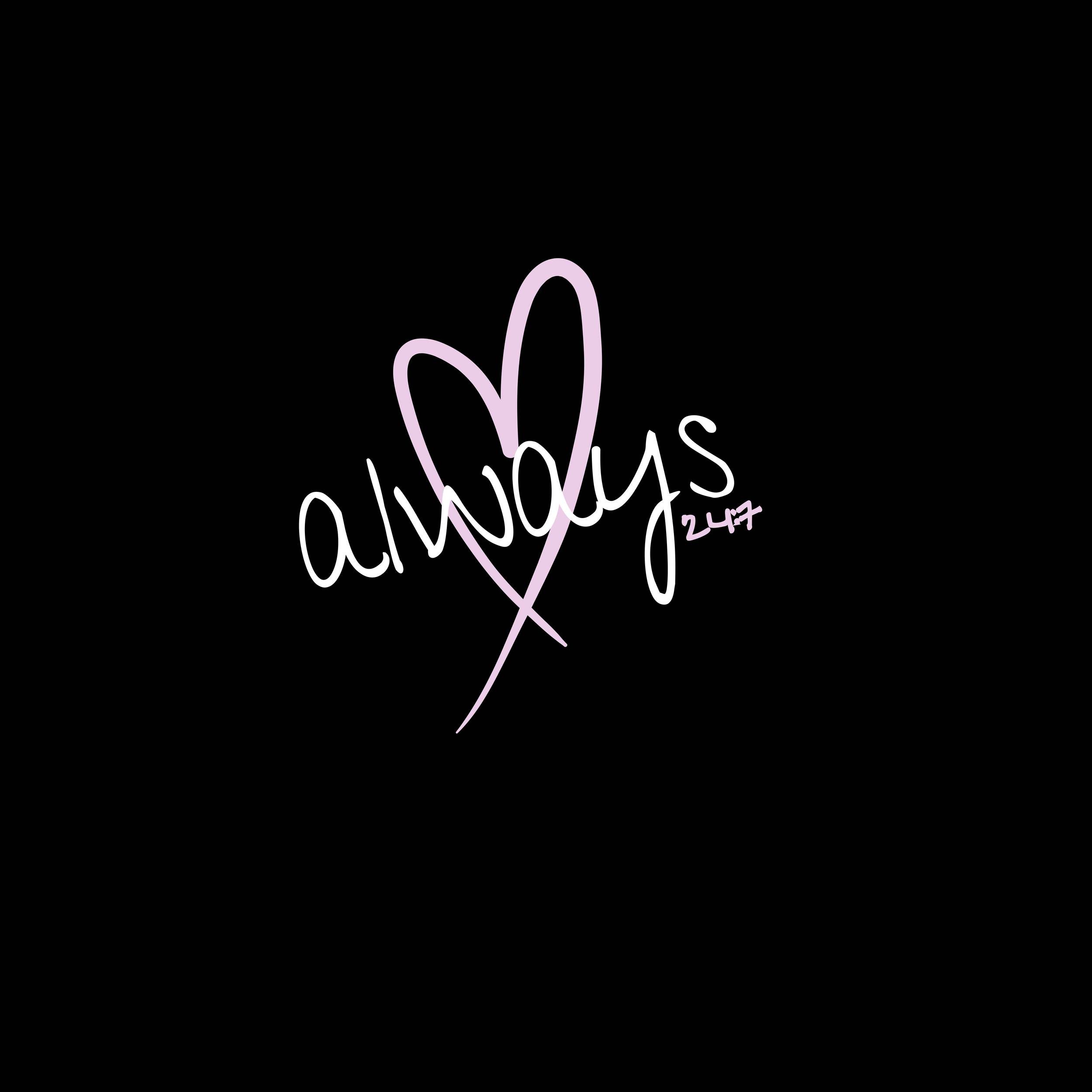 Text reading 'Merry Christmas' with a purple heart and a pink crossed-pen graphic on a black background.