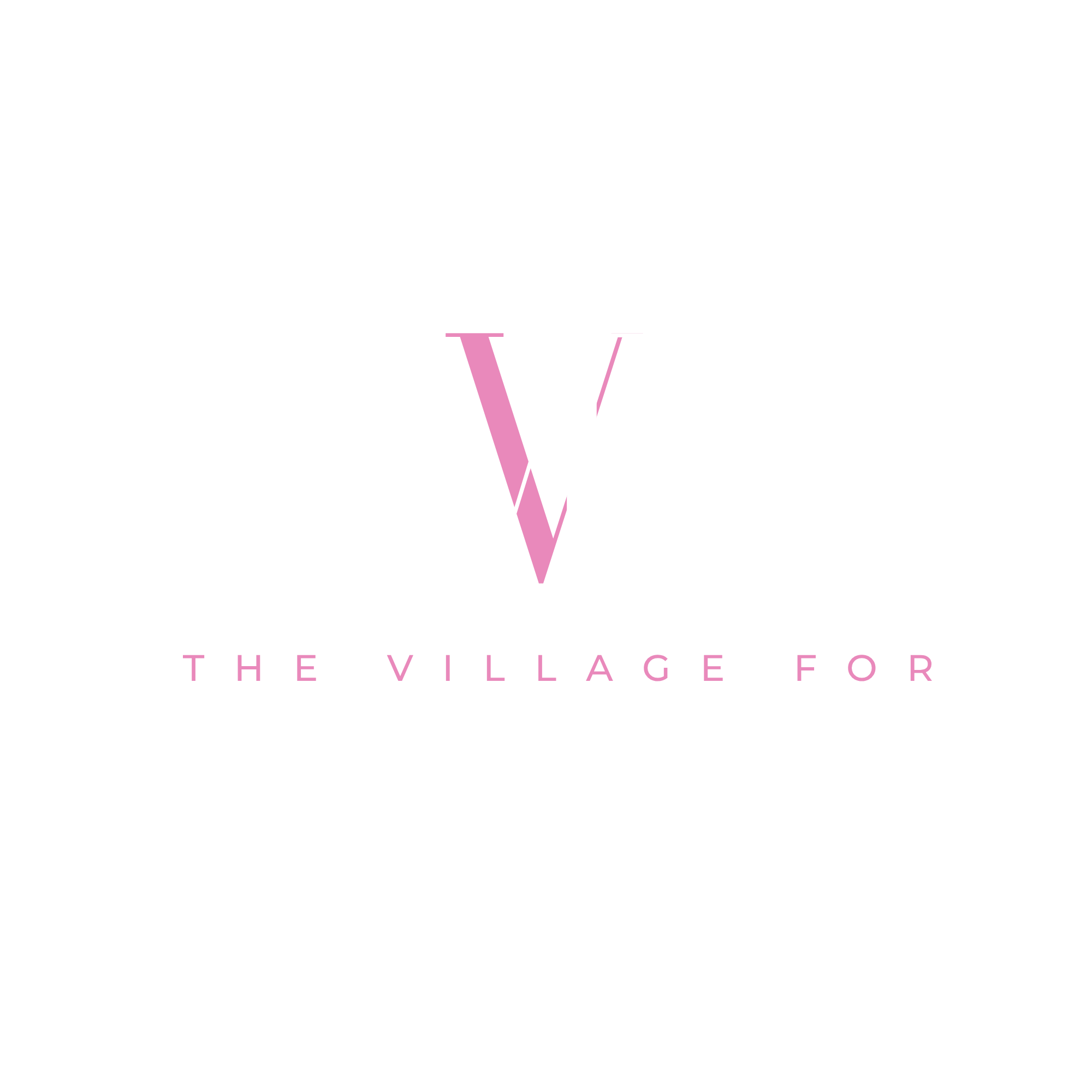 Black background with white and pink text that says "Mom in Business" and "The Village for".