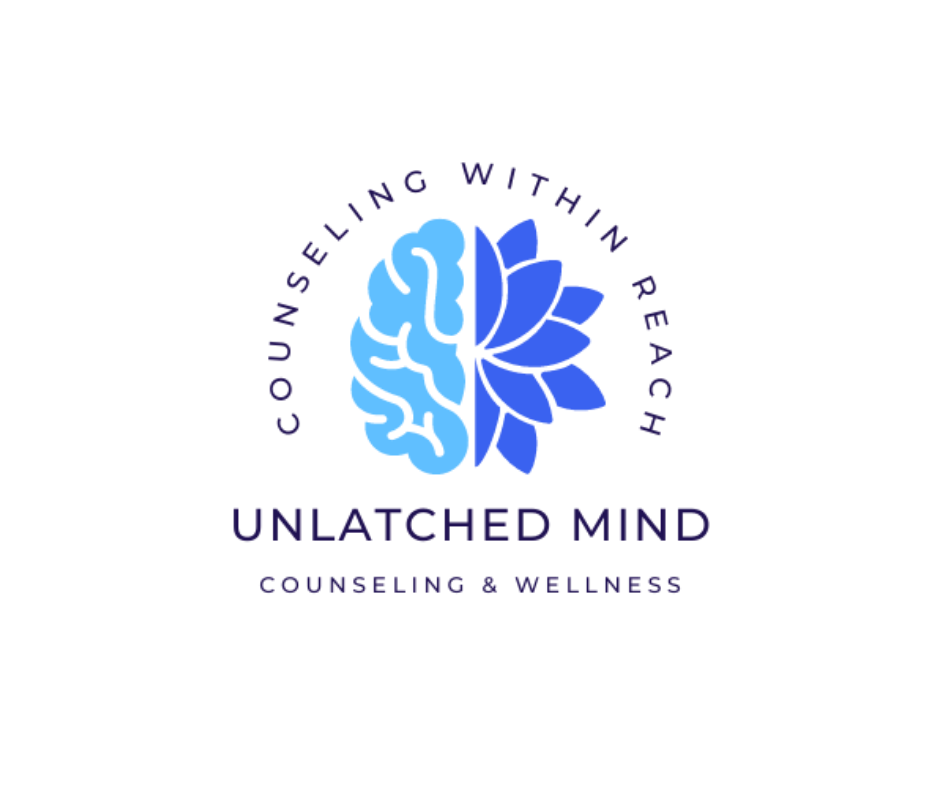 Logo for Untangled Mind, featuring a stylized blue brain with overlapping circles, with the text 'Stop Telling Me to Just Think Positive' and 'Untangled Mind Counseling & Wellness'.