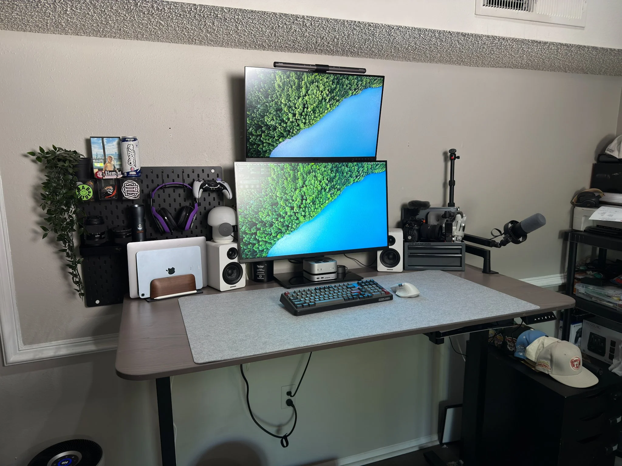 Brad's home office and content creation workspace with dual monitors and computer equipment