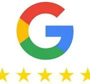Google logo with five yellow stars underneath.