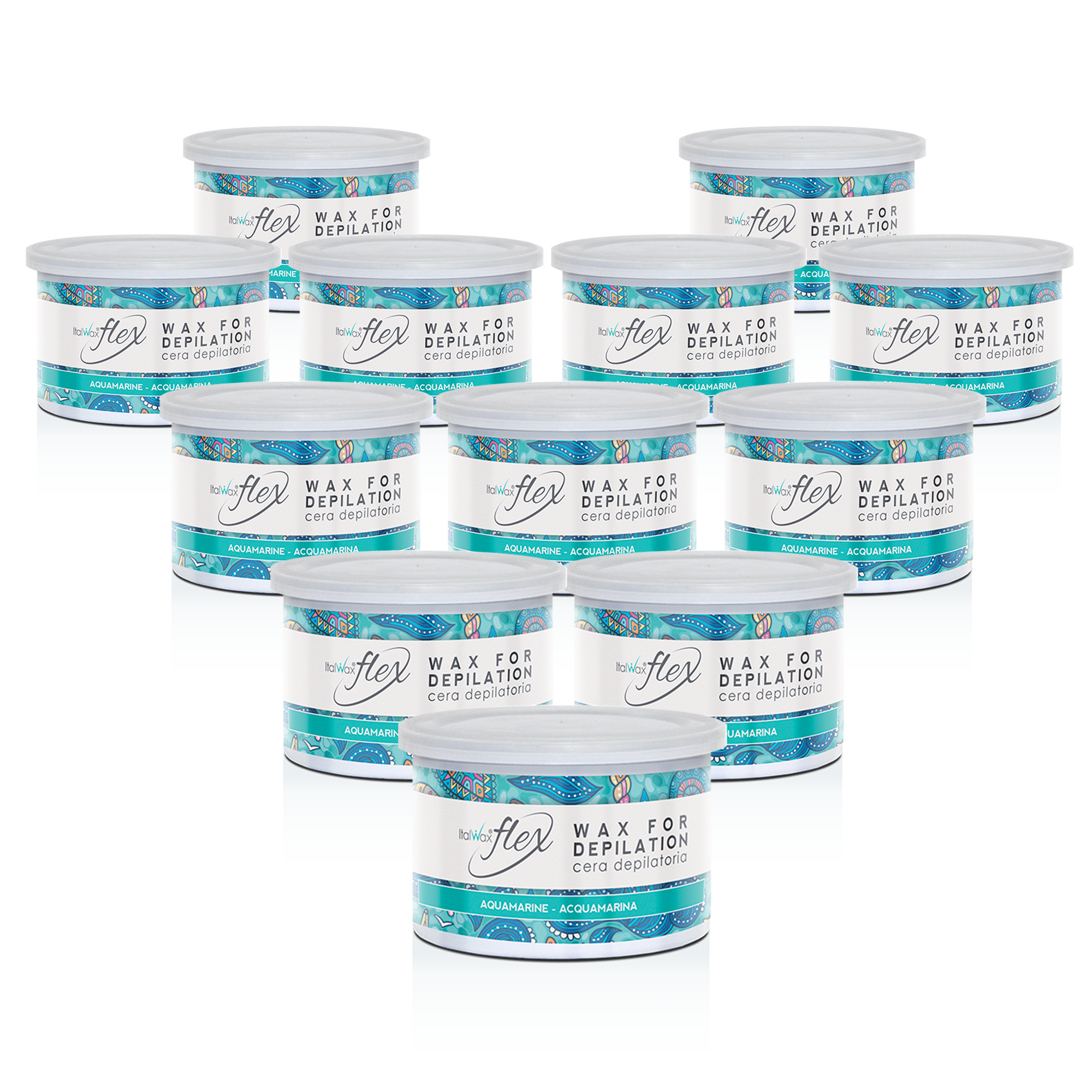 Multiple containers of ITALWAX Flex wax soft wax for professional hair removal