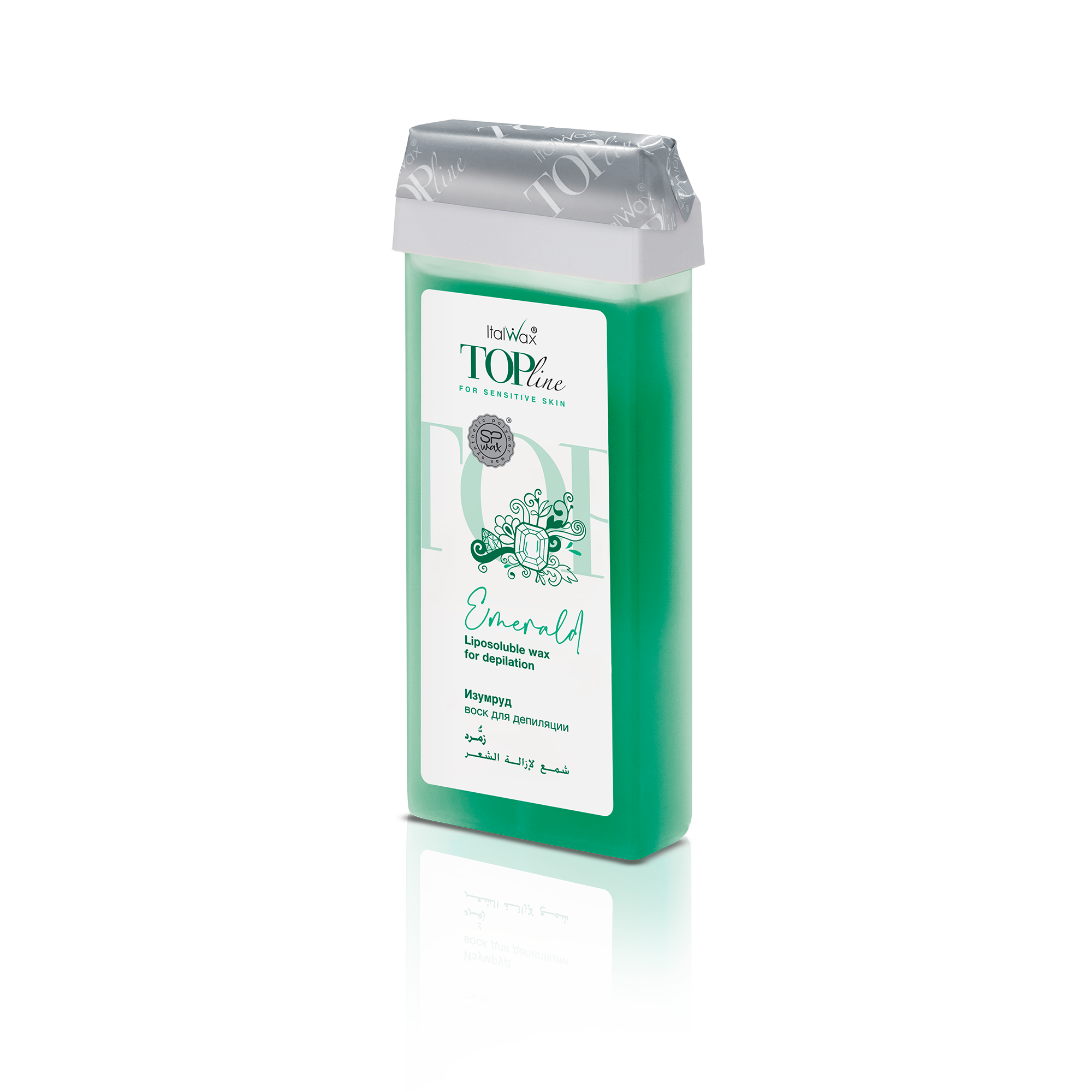 A bottle of ItalWax TOPLine emerald liposoluble wax cartridge for depilation