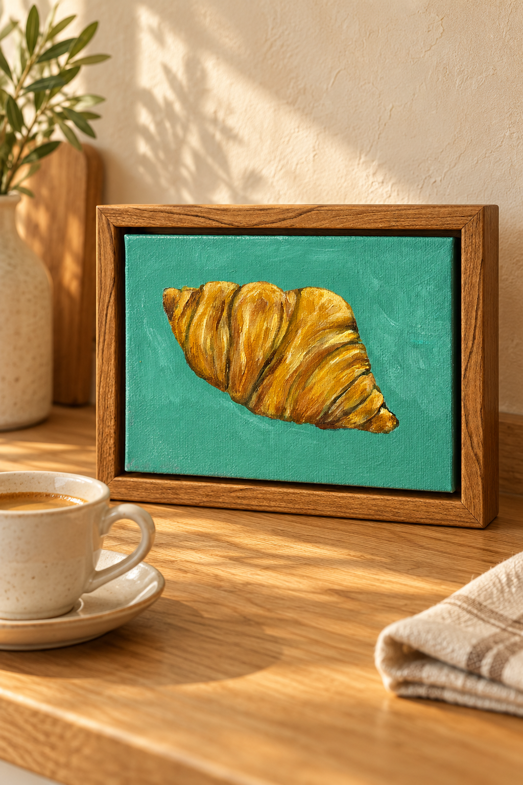 Croissant - 5 x 7 Original Acrylic Painting - Framed