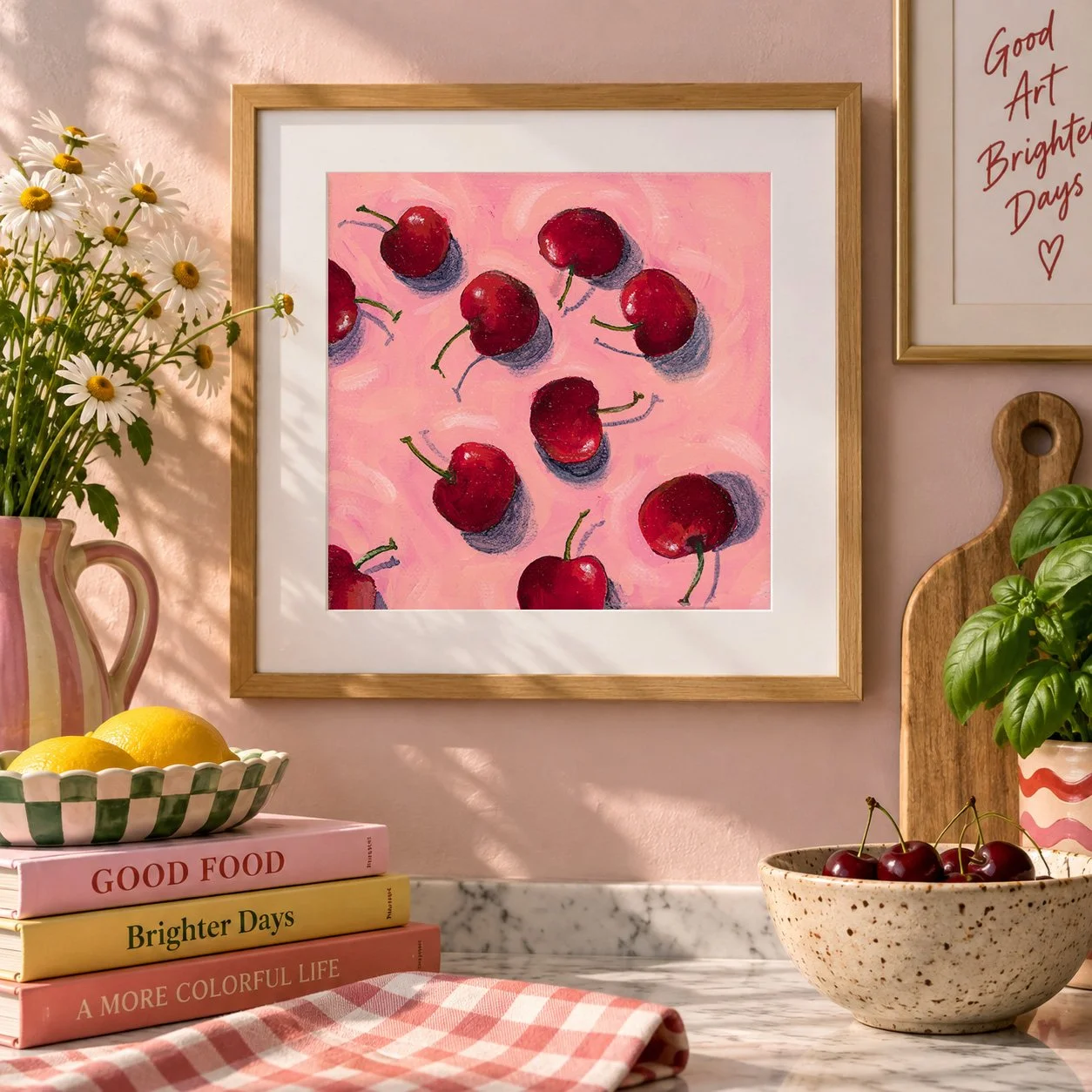 CherriesPink_Print_framed_5x5_8x8.jpg