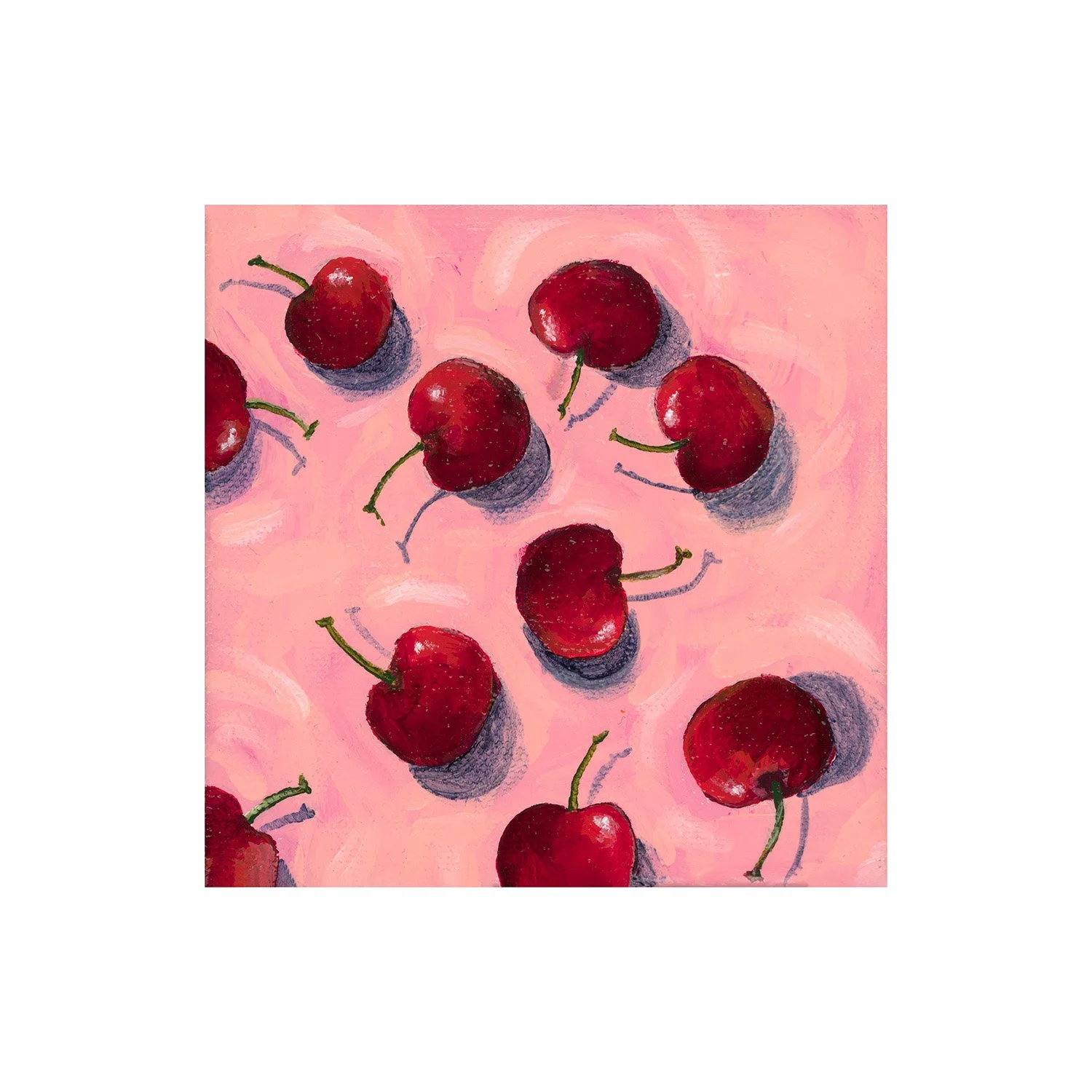 Cherries on Pink Background - 8x8 Giclée Art Print