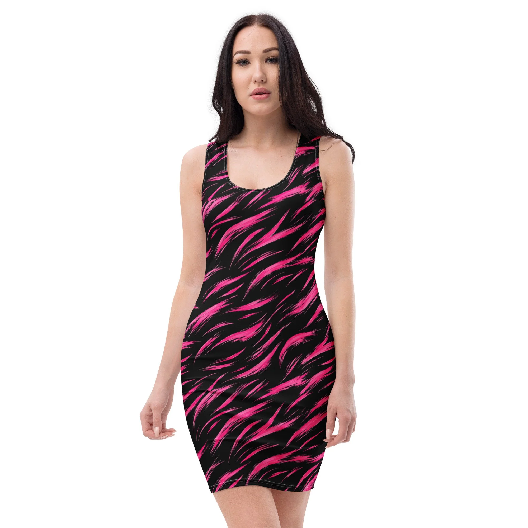 Bodycon Black dress with hot pink graphics