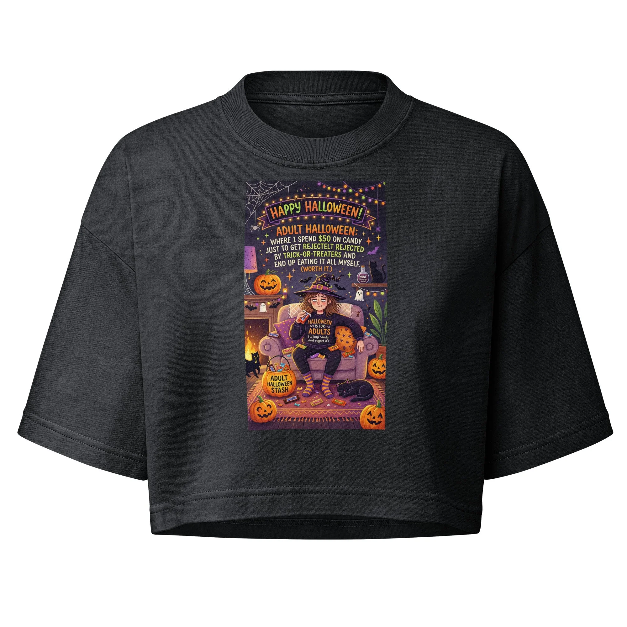 Women’s garment dye cropped tee Halloween design