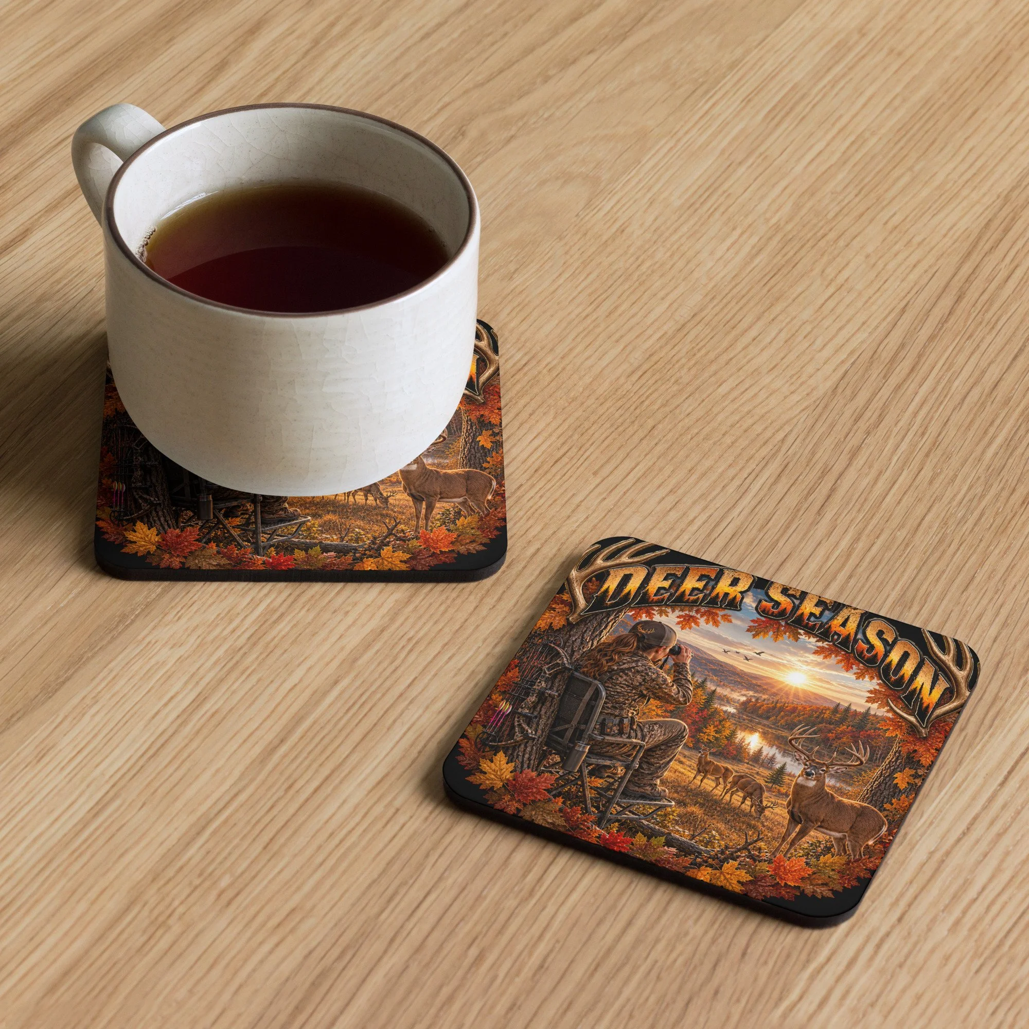 Cork-back coaster Woman Deer Season