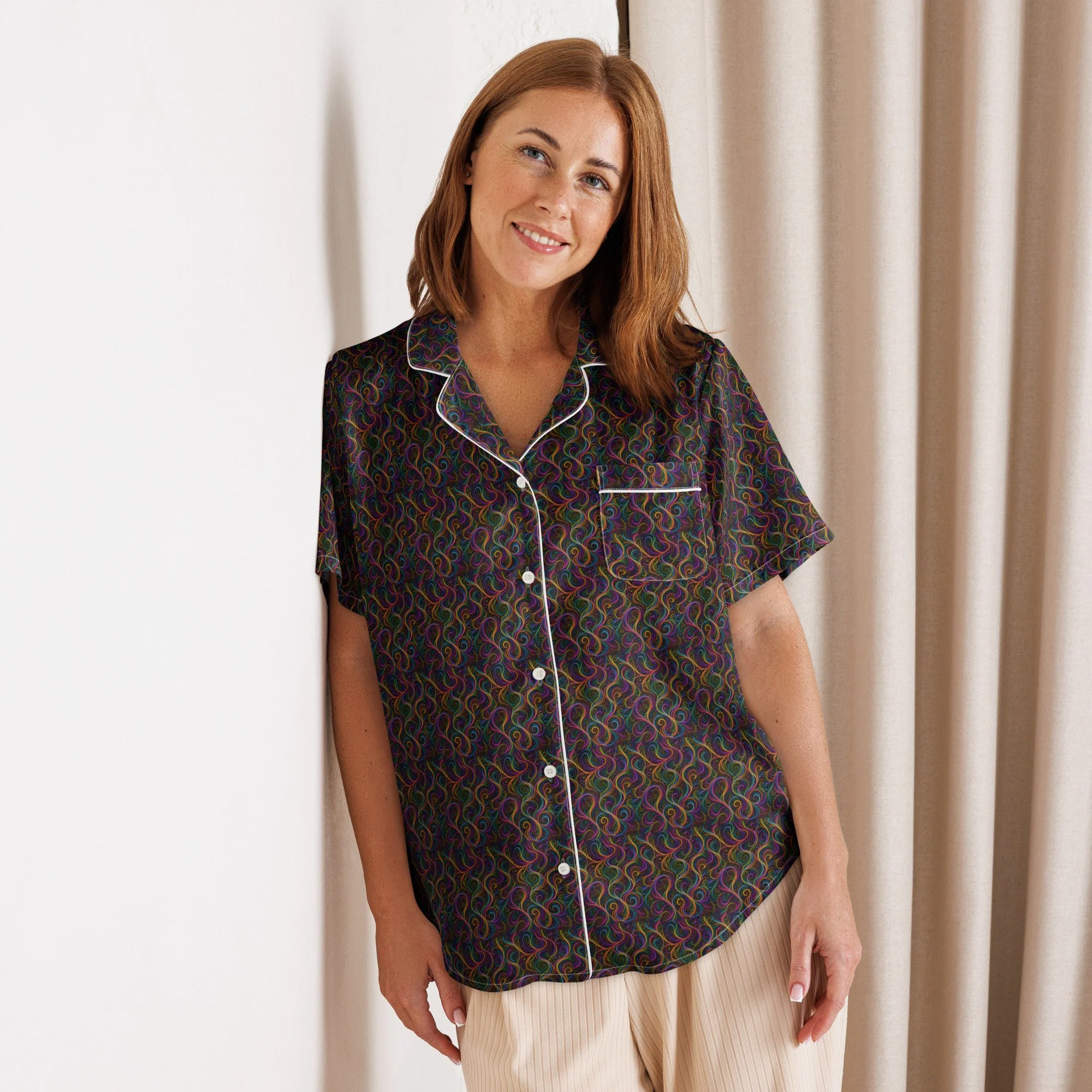 All-over print women’s short sleeve pajama top