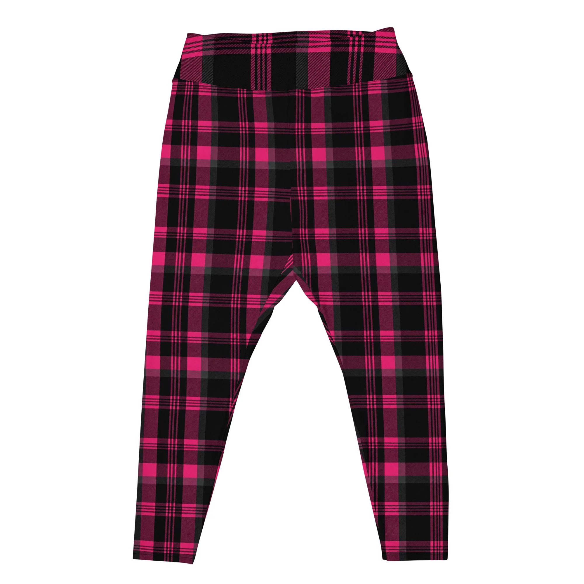 All-Over Print Plus Size Leggings-Hot Pink Plaid