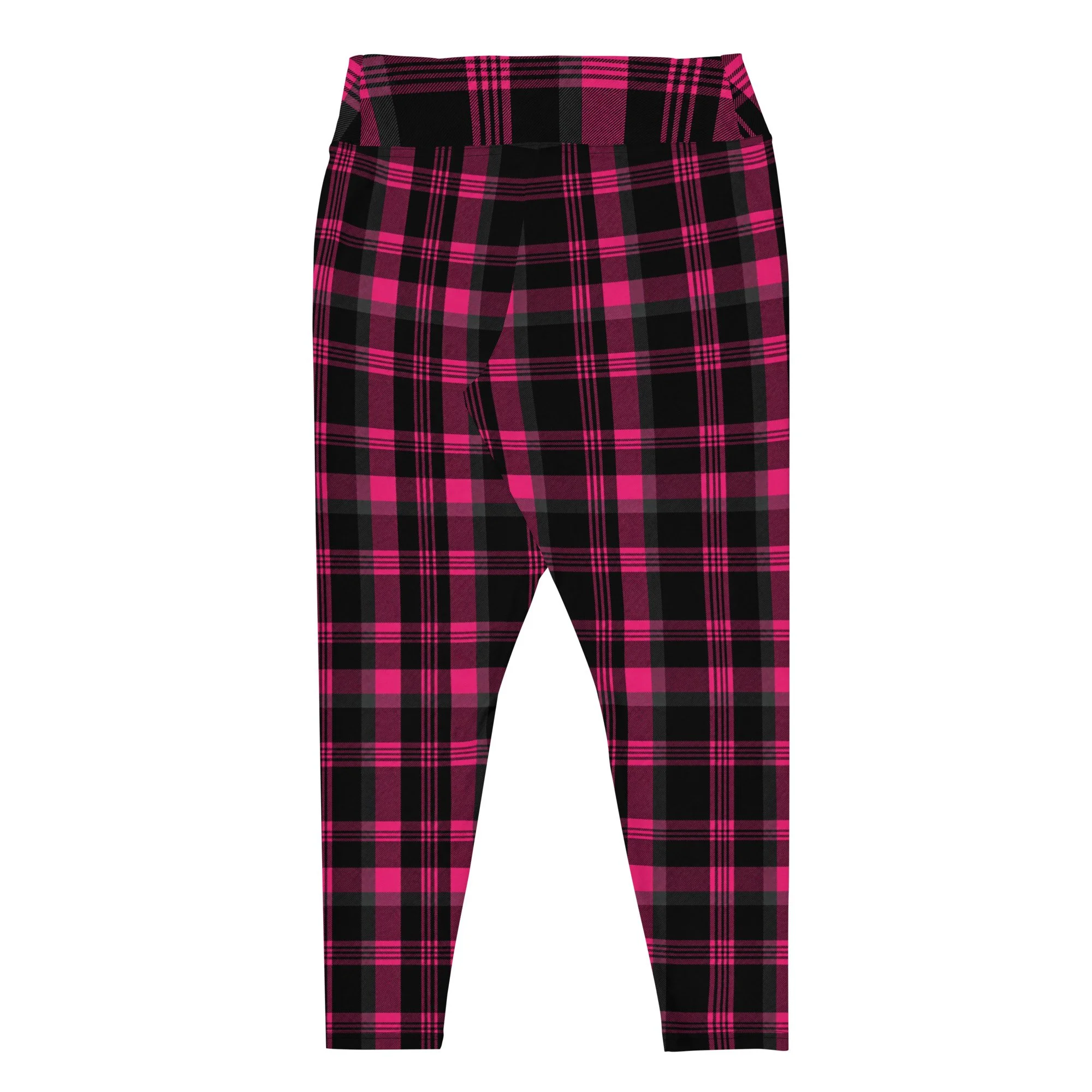 All-Over Print Plus Size Leggings-Hot Pink Plaid